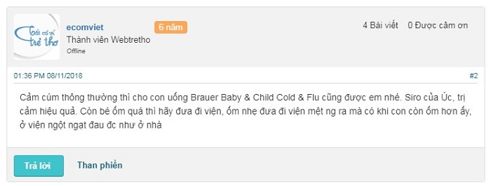 Review webtretho về Brauer Baby & Child Cold & Flu 