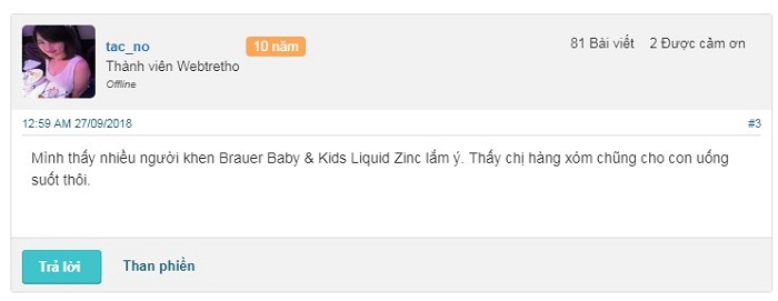 Ý kiến đánh giá về Brauer Baby & Kids Liquid Zinc 