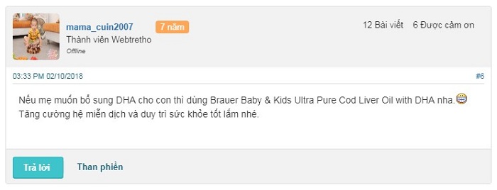 Ý kiến đánh giá về Brauer Baby & Kids Ultra Pure Cod Liver Oil with DHA 