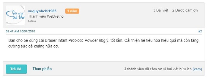 Review webtretho về Brauer Infant Probiotic Powder