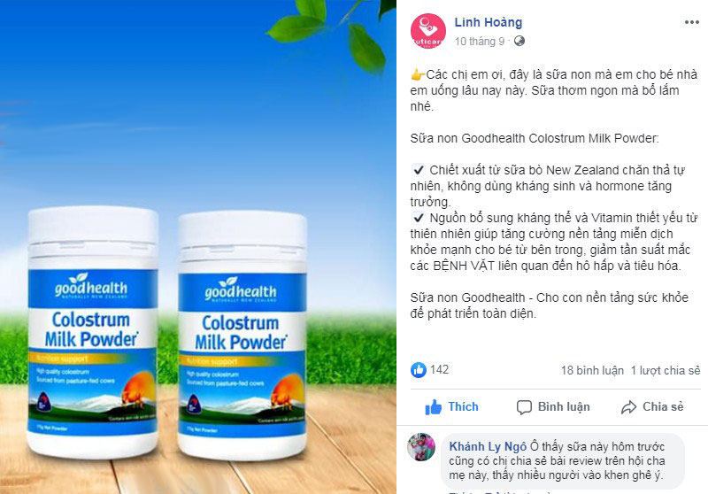 Feedback từ khách hàng về sữa non Goodhealth Colostrum Milk Powder