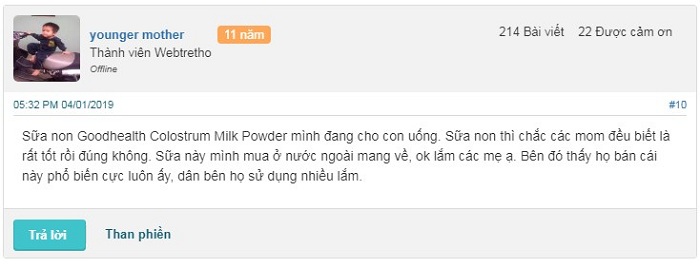 Review webtretho về Colostrum Milk Powder 