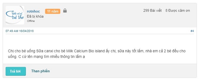 Review webtretho về sữa canxi cho bé Milk Calcium Bio island