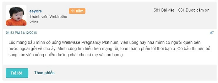 Review webtretho về Wellwisse Pregnancy Platinum